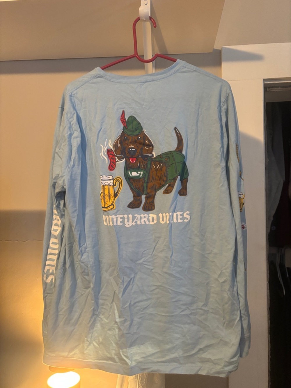 Vineyard Vines Light Blue Long Sleeve with Dachshund Oktoberfest Graphic